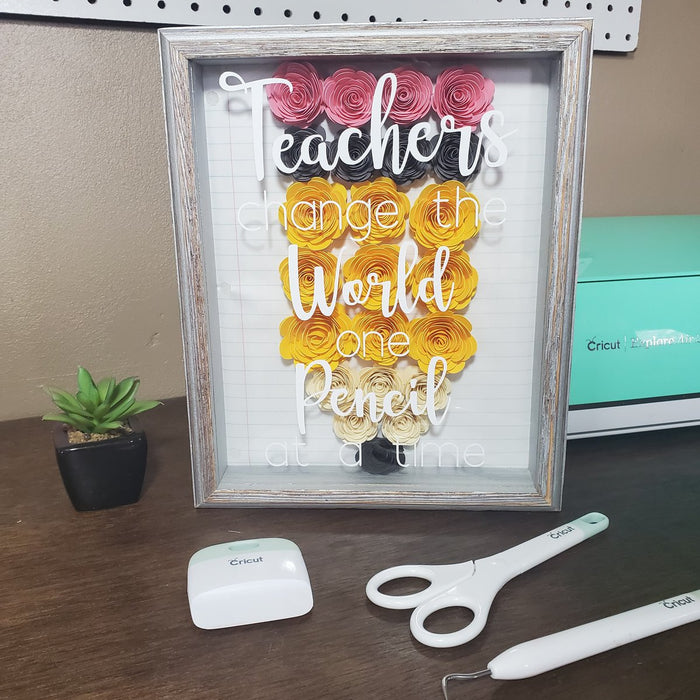 Rolled Flowers Shadow Box Teacher Appreciation-With Rolling Hack!