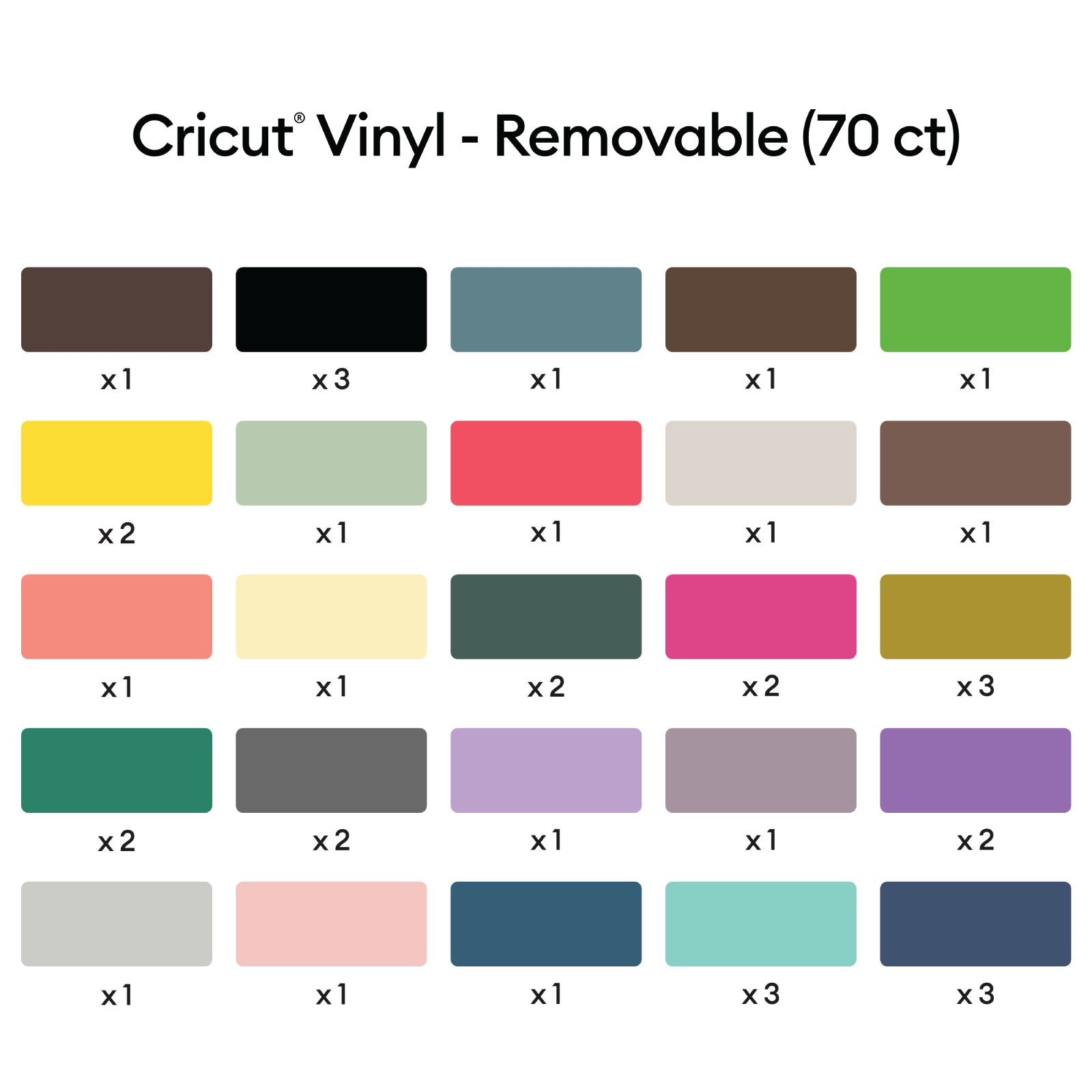 Cricut Removable Vinyl 70ct Ultimate Sampler with Standard Grip Mat and XL Scraper Bundle