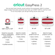 Cricut Raspberry EasyPress 2 Bundle: 9x9 Machine, Everyday Iron-On, and Essential Weeding Kit