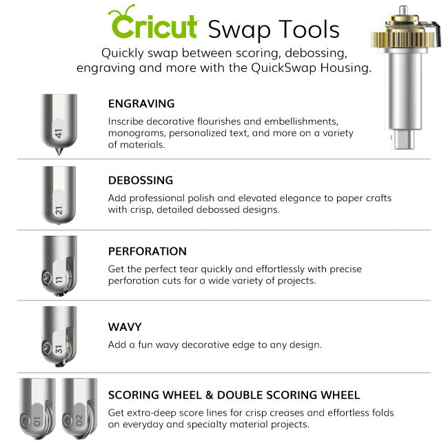 Cricut Maker QuickSwap Housing with Perforation Blade, Engraving Tip and Debossing Tip Bundle