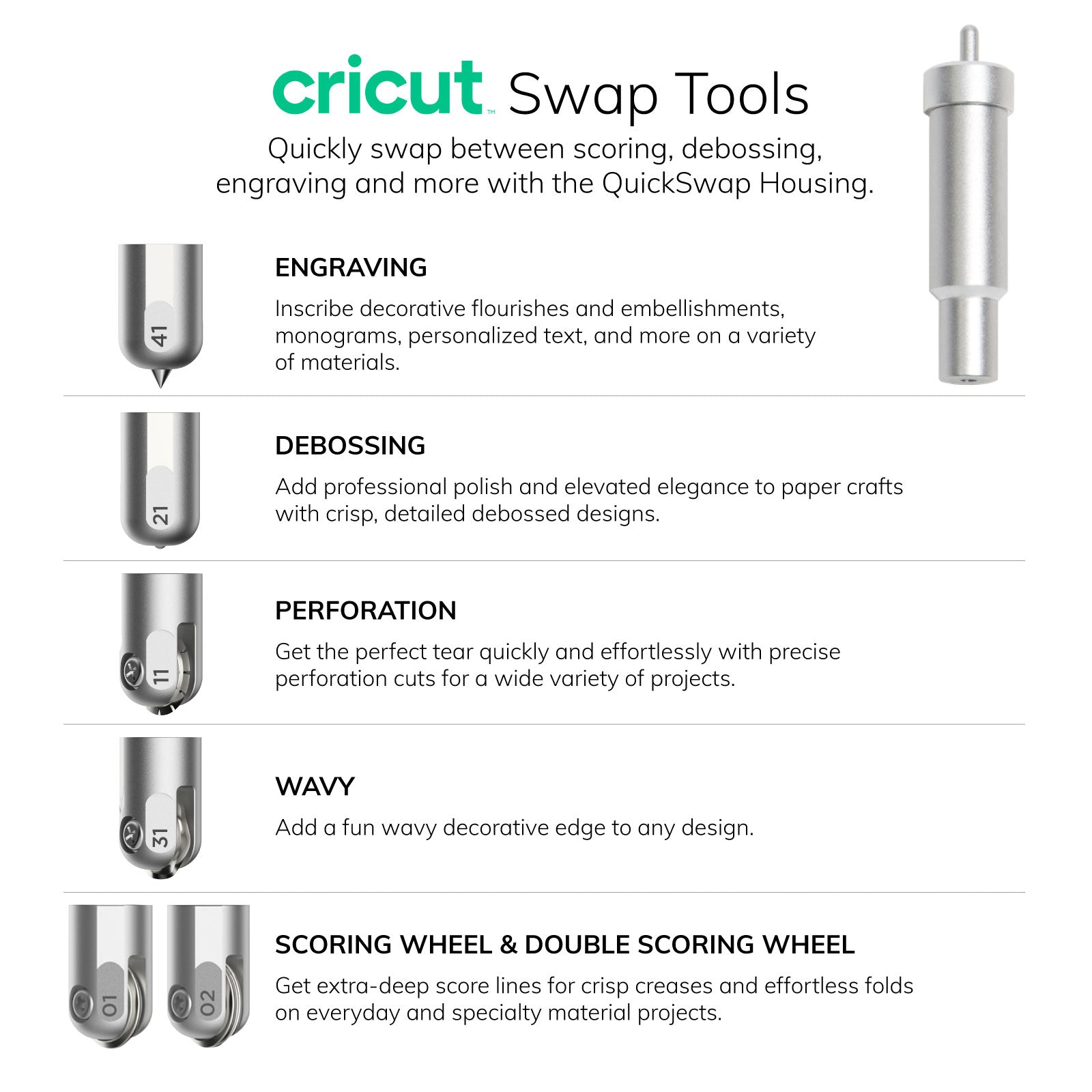 Cricut Maker Machine Blade Tool Organizer with QuickSwap Housing, Wavy Blade, Engraving Tip and Fine Debossing Tip Bundle