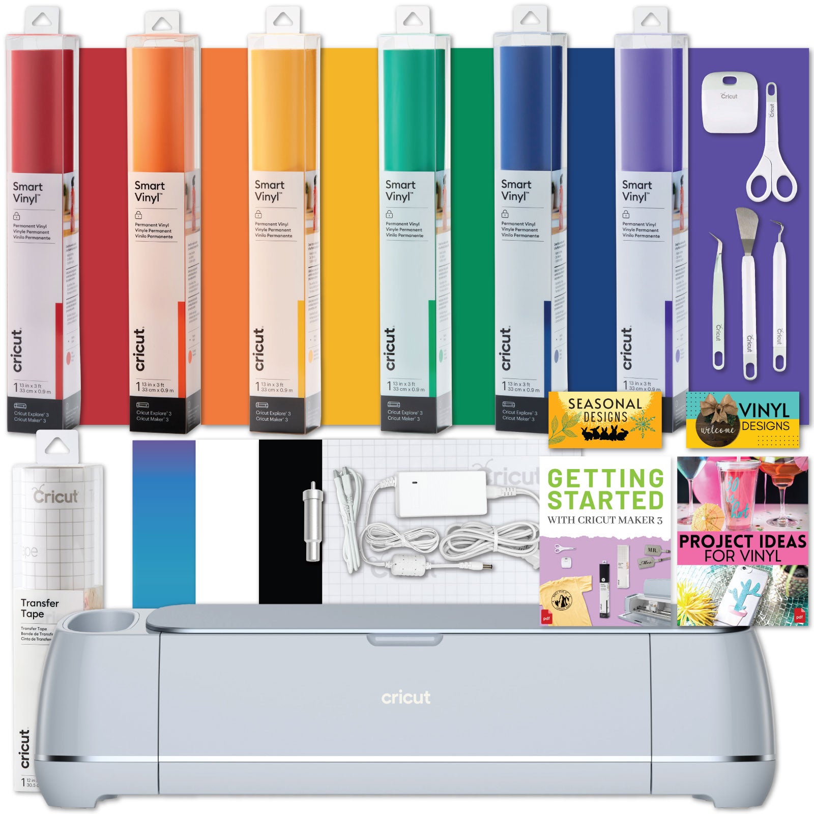 Cricut Maker 3 Machine Tools and Rainbow Smart Vinyl Bundle