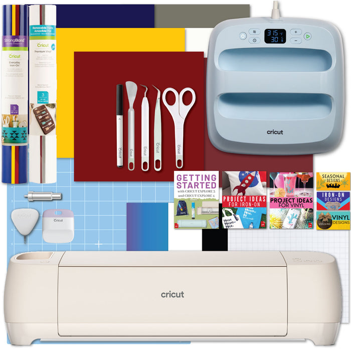 Cricut Explore 4 Die-Cutting Machine with Easy Press 3 Heat Press and Iron-On Sheets Bundle
