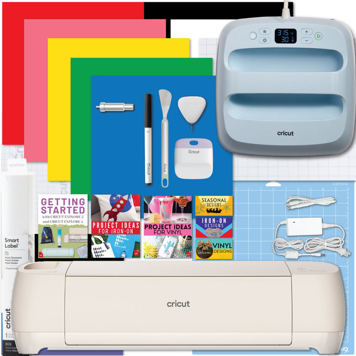 Cricut Explore 4 Die-Cutting Machine with Easy Press 3 Heat Press and Iron-On Sheets Bundle