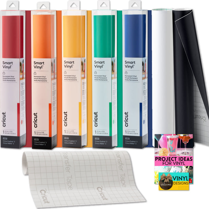 Cricut Smart Vinyl Rolls - 3ft Rainbow Vinyl and 30ft Black and White Bundle, 8 Count