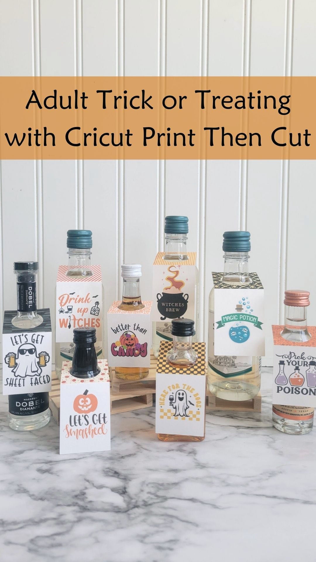 Adult Halloween Party Bottle Labels Using Cricut Print Then Cut