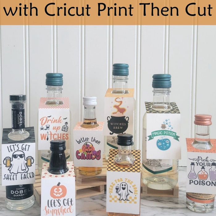 Adult Halloween Party Bottle Labels Using Cricut Print Then Cut
