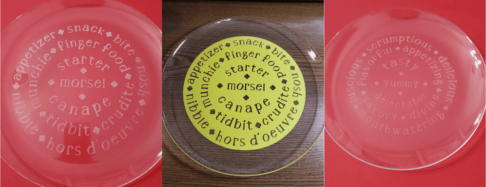 Etched Glass Snack Plates Using a Vinyl Stencil
