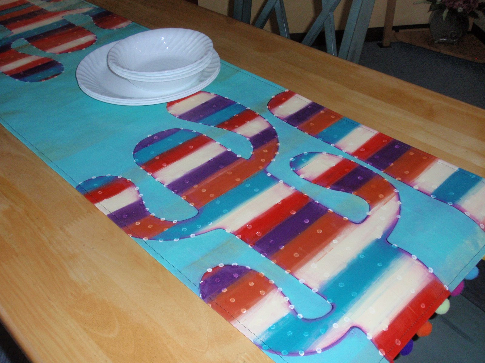 Painted Cactus Table Runner: Easy Southwestern Stripes