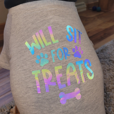 Cricut Rainbow Reflective Iron-on // Dog Shirt Tutorial