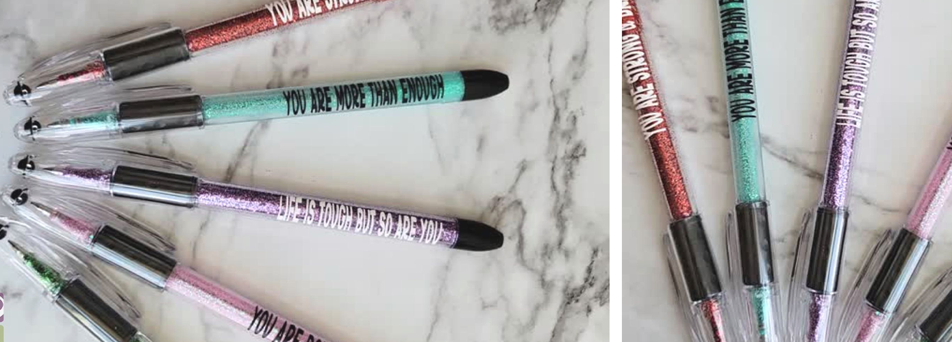 Glitter Motivational Pens Using Cricut Vinyl