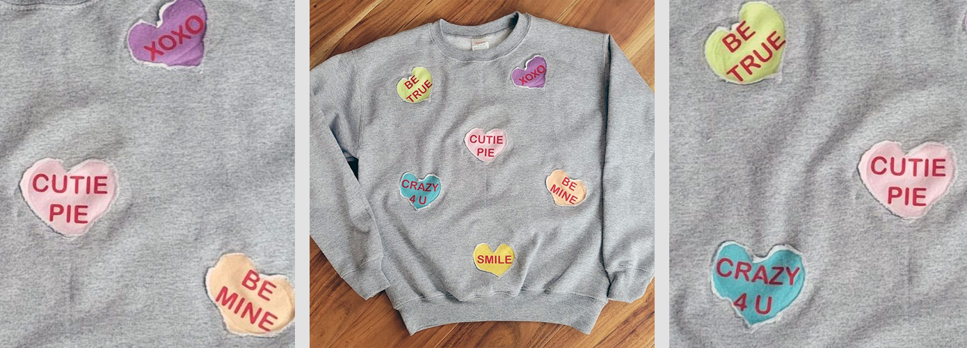 Valentine's Day Conversation Hearts Sweatshirt Using Cricut