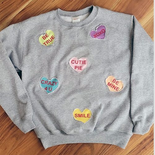 Valentine's Day Conversation Hearts Sweatshirt Using Cricut