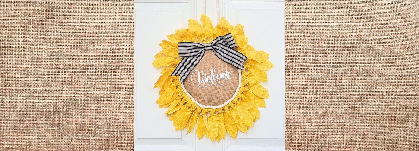 Sunflower Door Hanger Wreath with Cricut Iron-on