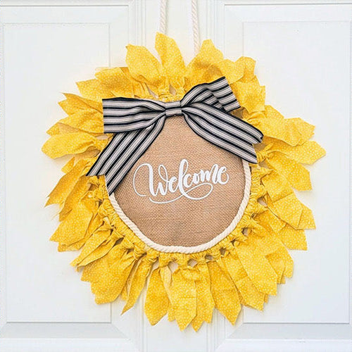 Sunflower Door Hanger Wreath with Cricut Iron-on