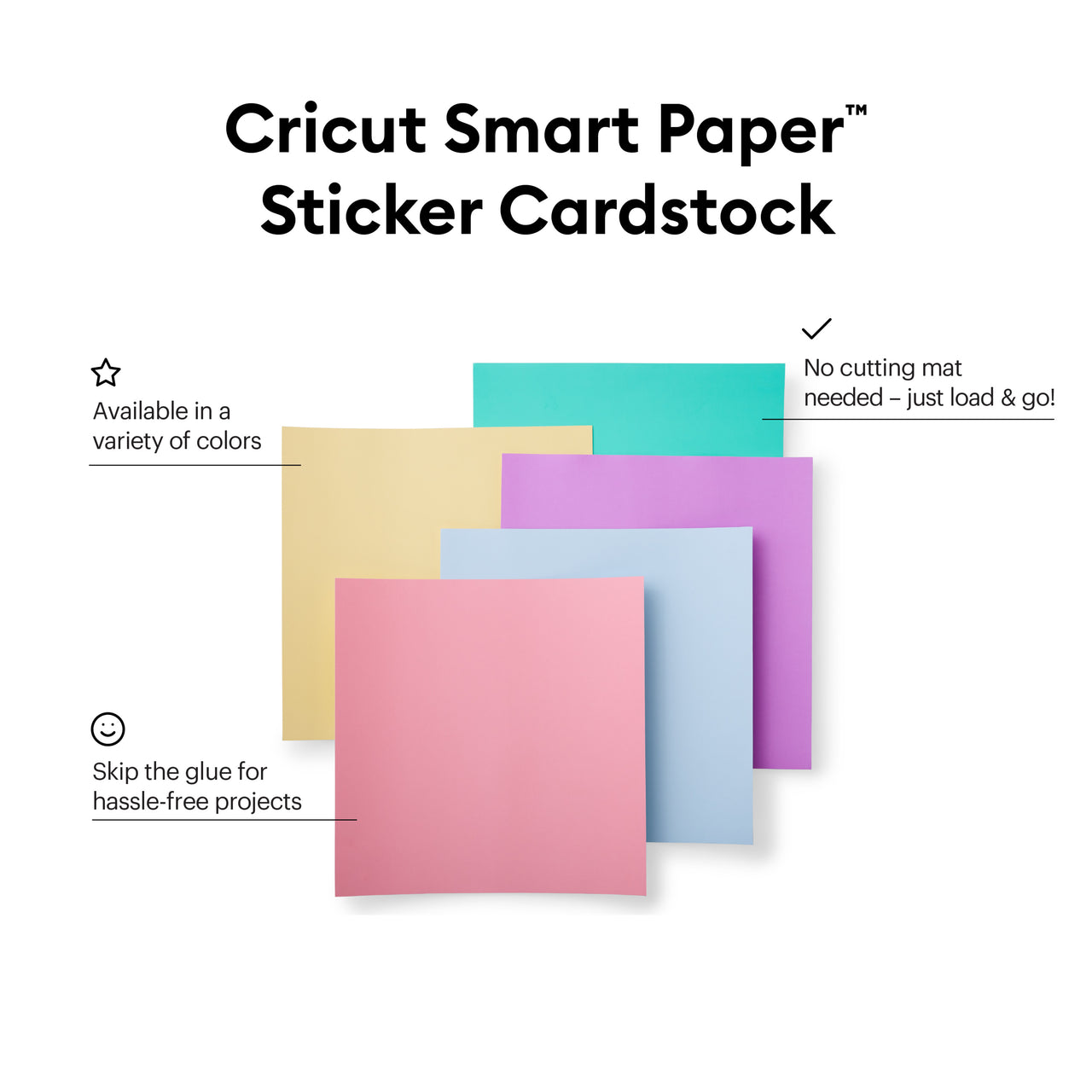 Cricut Smart Paper Sticker Cardstock Black, White, and Pastels Bundle 10 Sheets - 13in x 13in - Adhesive Paper for Stickers