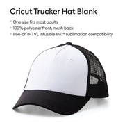 Cricut Trucker Hat Blank, Sublimation Mesh Baseball Cap, Polyester Mesh Trucker Hat - Black