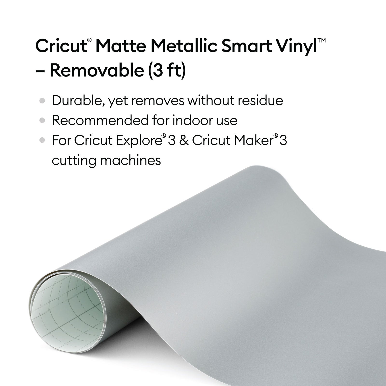 Cricut Smart Removable Matte Metallic Vinyl 3ft - Silver