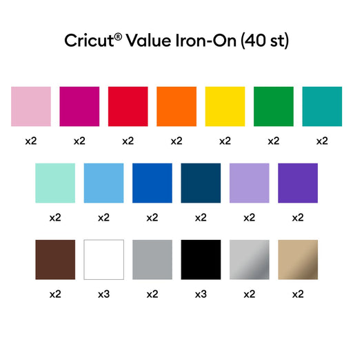 Cricut Value Iron-On Vinyl Sheets, Rainbow Sampler - 12 in x 12 in 40 count