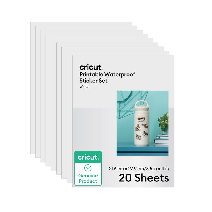 Cricut Printable Waterproof Sticker Set - 8.5 in x 11 in 20 ct , White
