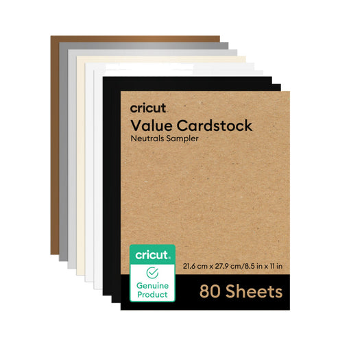 Cricut Value Cardstock Sampler, 8.5 in x 11 in Sheets, Neutrals 80 ct