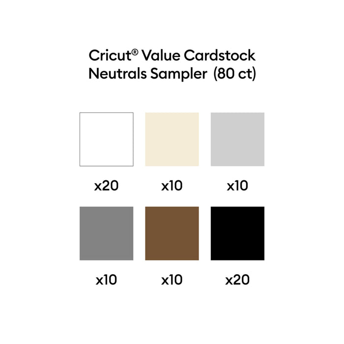 Cricut Value Cardstock Sampler, 8.5 in x 11 in Sheets, Neutrals 80 ct