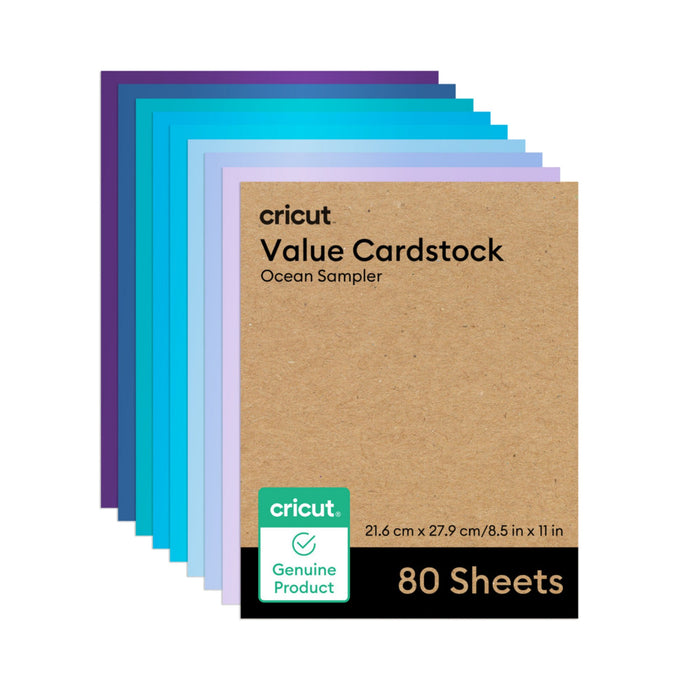 Cricut Value Cardstock Sampler, 8.5 in x 11 in Sheets, Ocean 80 ct
