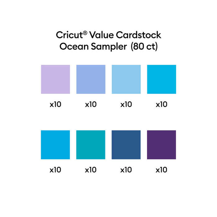 Cricut Value Cardstock Sampler, 8.5 in x 11 in Sheets, Ocean 80 ct