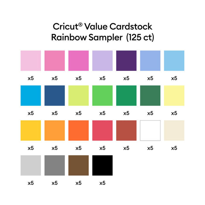 Cricut Value Cardstock Sampler, 8.5 in x 11 in Sheets, Rainbow (125 ct) - Special Order