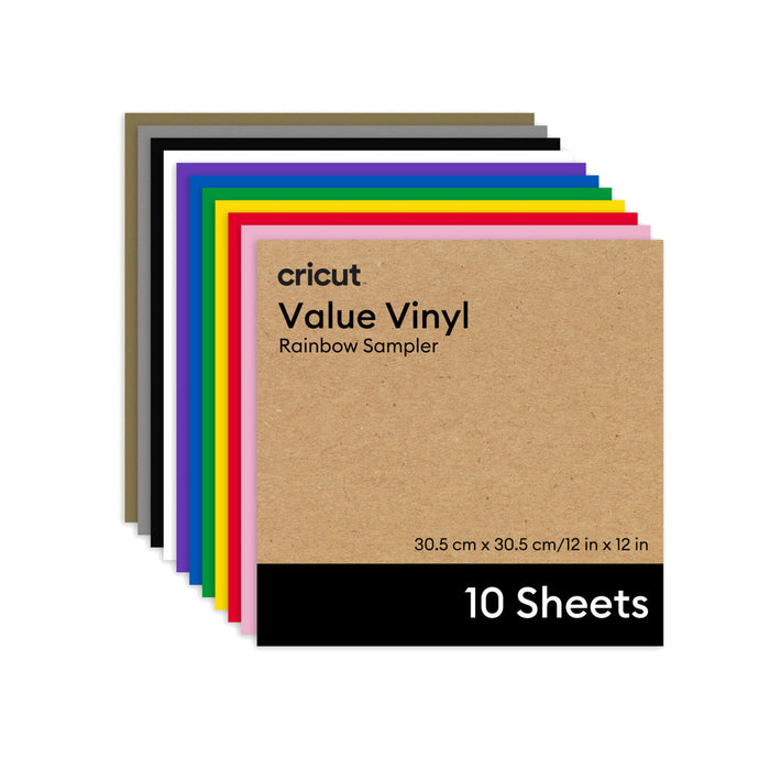 Cricut Value Vinyl Sheets, Rainbow Sampler, 12 in x 12 in 10 ct