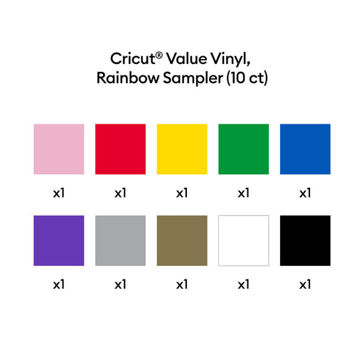 Cricut Value Vinyl Sheets, Rainbow Sampler, 12 in x 12 in 10 ct