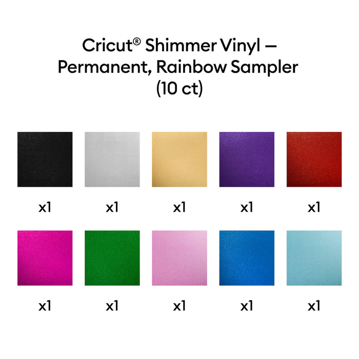 Cricut Shimmer Vinyl Permanent, Party Sampler - 12 in x 12 in Sheets 10 ct