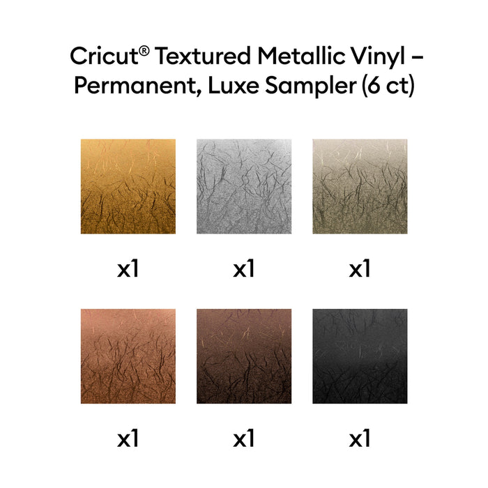 Cricut Textured Metallic Vinyl Permanent, Luxe Sampler - 12 in x 12 in Sheets 6 ct