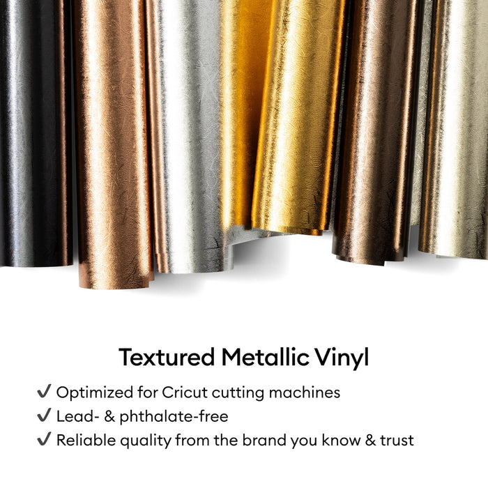 Cricut Textured Metallic Vinyl Permanent, Luxe Sampler - 12 in x 12 in Sheets 6 ct