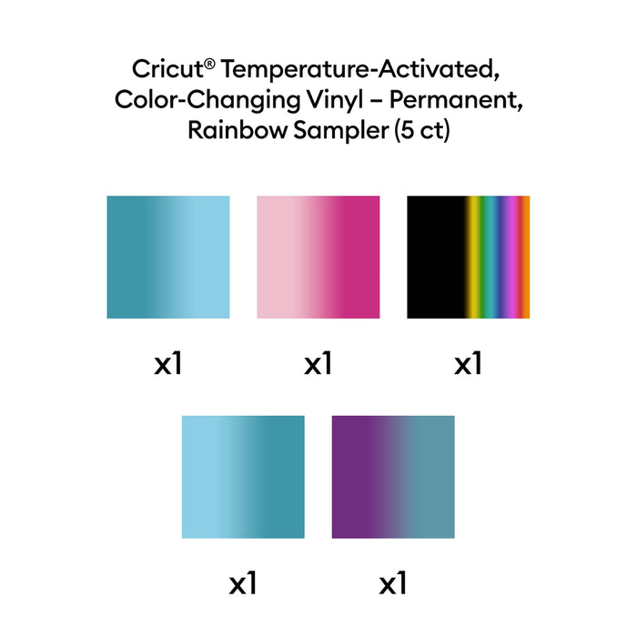 Cricut Temperature-Activated, Color-Changing Vinyl – Permanent, Rainbow Sampler - 12 in x 12 in 5 ct - Damaged Package