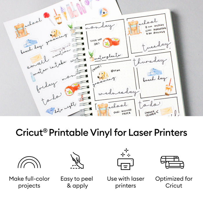 Cricut Printable Vinyl Sheets - 8.5" x 11",  White, 25 Count