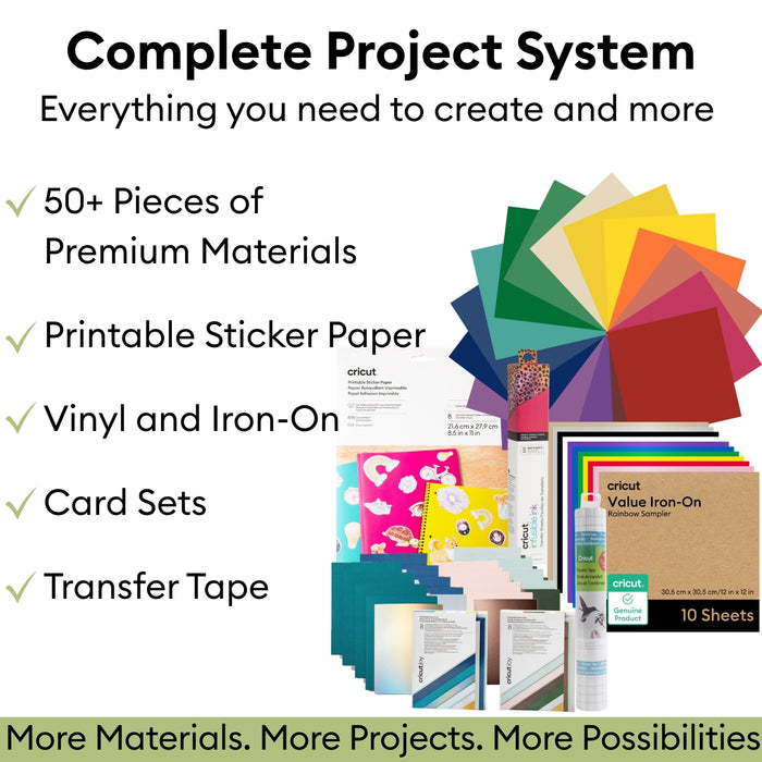 Cricut Deluxe All-in-One Materials & Accessories Bundle | Starter Kit for Cricut Explore & Maker Machines with Vinyl, HTV, Stickers & Cards