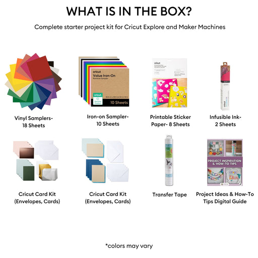 Cricut Deluxe All-in-One Materials & Accessories Bundle | Starter Kit for Cricut Explore & Maker Machines with Vinyl, HTV, Stickers & Cards