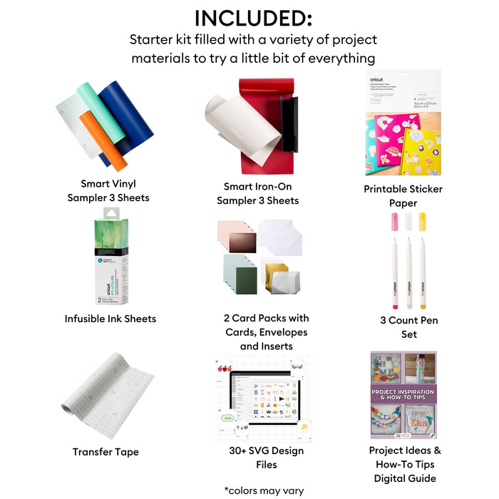 Cricut Joy Xtra Deluxe Starter Bundle | 45+ Piece Materials & Accessories Sampler Kit with Vinyl, HTV, Sticker Paper, Cards & Tools