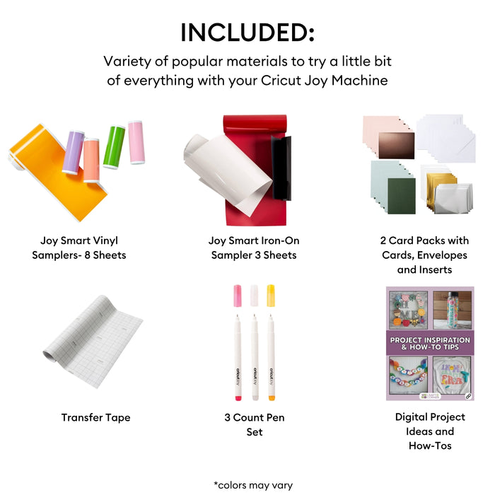 Cricut Joy Deluxe Starter Kit | 40+ Piece Materials & Accessories Bundle with Vinyl, Iron-On, Pens & Card Making Supplies