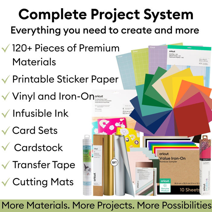Cricut Ultimate All-in-One Materials & Accessories Bundle | Beginner Sampler Kit for Cricut Explore & Maker Machines with Vinyl, HTV, Stickers & Cards