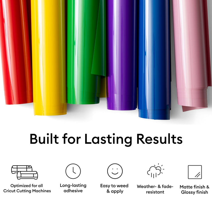 Cricut Vinyl Rainbow Variety Pack Bulk Bundle - 8 Multicolor Craft Adhesive Vinyl Rolls, 12 in x 15 ft