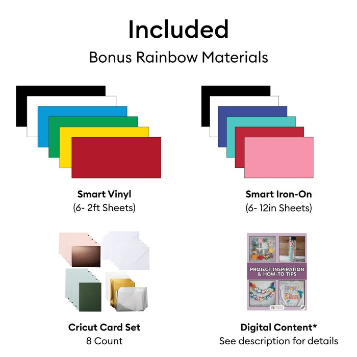 Cricut Maker 5 Rainbow Sampler Bundle + Smart Vinyl, Heat Transfer Vinyl & Cards