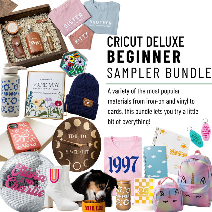 Cricut Joy Deluxe Starter Kit | 40+ Piece Materials & Accessories Bundle with Vinyl, Iron-On, Pens & Card Making Supplies