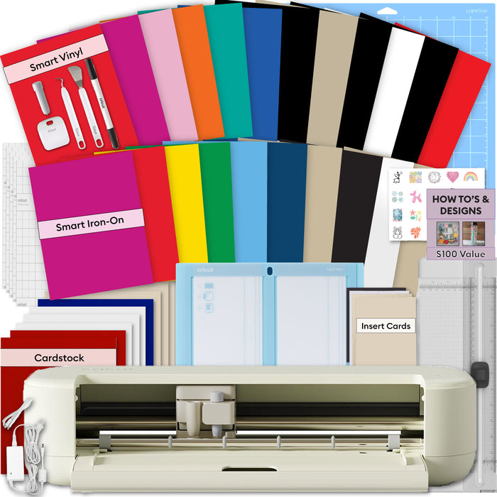 Cricut Explore 5 Essentials Machine Bundle with Rainbow Smart Vinyl & Smart Iron-On Sheets and 100+ Project Design eBook - DIY Cutting Machine for Decals, Stickers, HTV & Custom Crafts