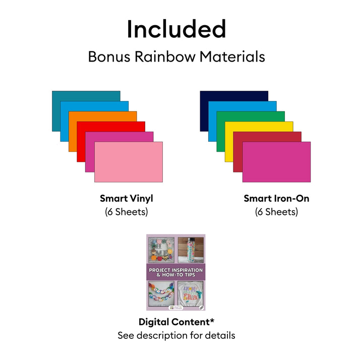 Cricut Explore 5 Essentials Machine Bundle with Rainbow Smart Vinyl & Smart Iron-On Sheets and 100+ Project Design eBook - DIY Cutting Machine for Decals, Stickers, HTV & Custom Crafts