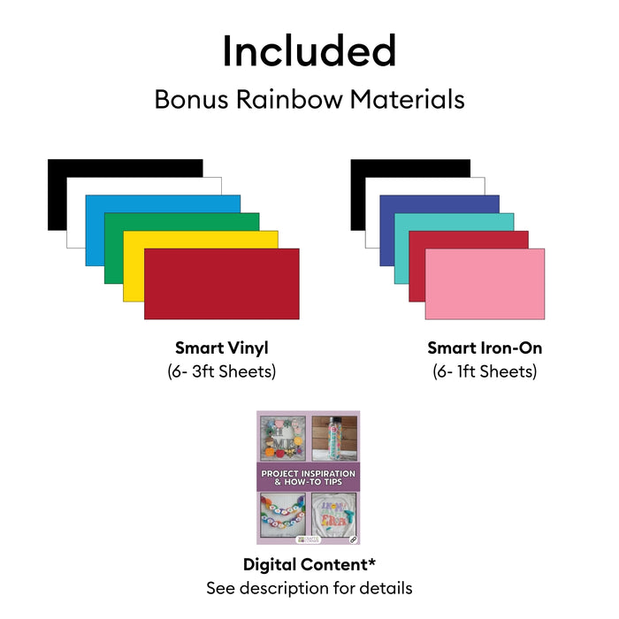 Cricut Joy 2 Rainbow Essential Bundle - Compact Smart Cutting Machine with Smart Vinyl, Smart Iron On, Cardstock, Insert Cards and Printable Vinyl
