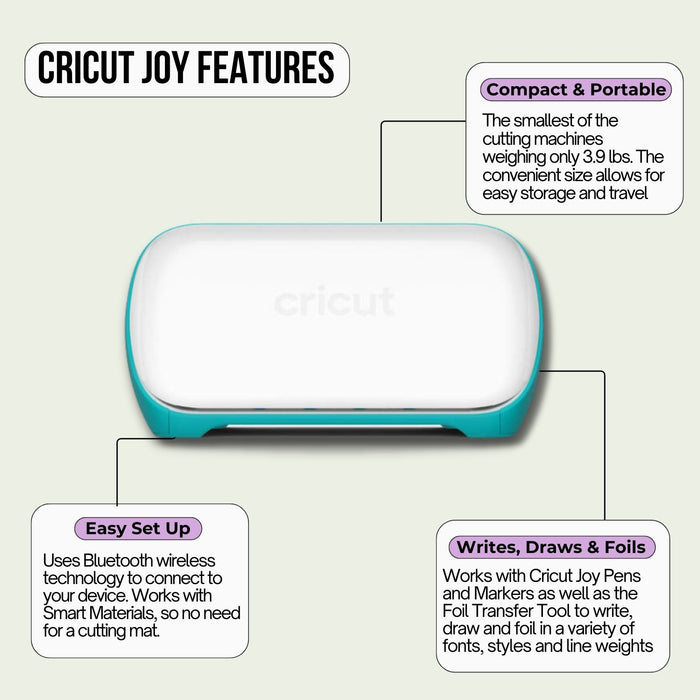 Cricut Joy Cutting Machine Rainbow Vinyl, Joy Starter Tool Set, and Transfer Tape Bundle