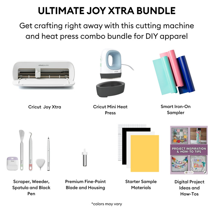 Cricut Joy Xtra Bundle with EasyPress Mini and Smart Iron-On Sampler | HTV with Cutting Machine and Heat Press Combo