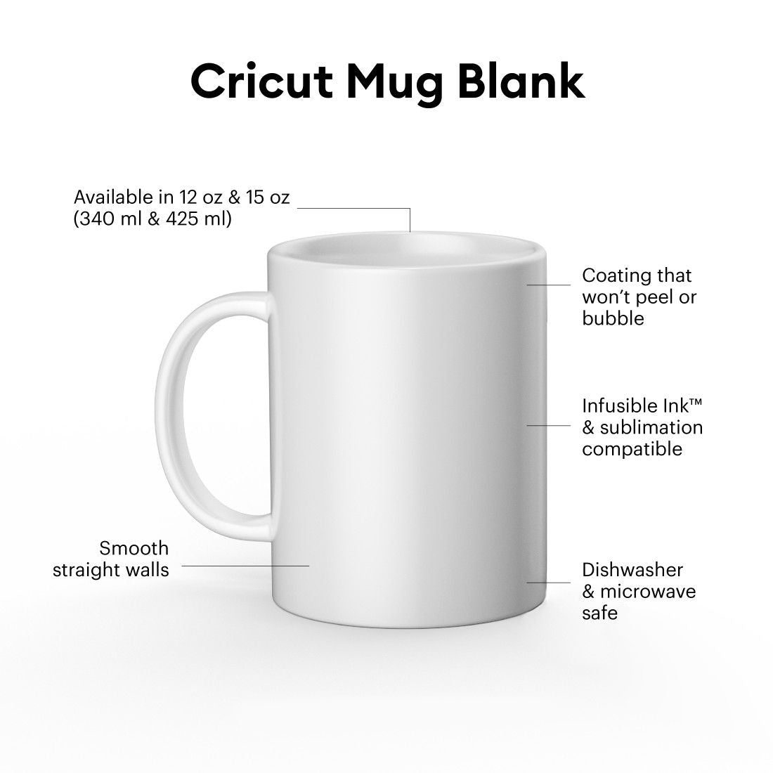 Cricut Ceramic Mug Blank, White - 15 oz/425 ml 6 ct
